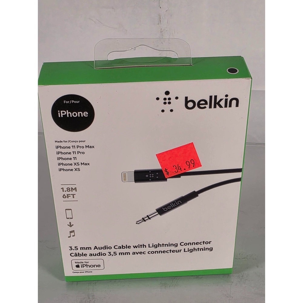 Belkin 3.5 mm Audio Aux Cable with Connector for iPhone X 8/7 Plus NEW